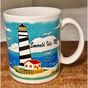 Vtg. Retro 1990s ERCO Emerald Isle, NC Coffee Mug Lighthouse Boat Beach Coastal